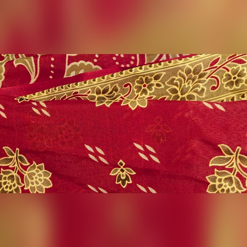 Vintage XL Fabric Panel 180" x 40" SARI Wearable Sewing Gold Scarlet - Picture 2 of 6